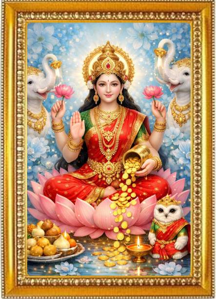 Madhuram Agency Lakshmi Mata Gold HD Photo Frame Religious Frame