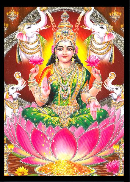 Deshkart E Commerce MAHALAXMI MATA (5 INCH X 7 INCH) LAMINATED PHOTO WITH BACK SUPPORT MOUNT Religious Frame