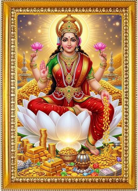 Madhuram Agency Lakshmi Mata Gold HD Photo Frame Religious Frame