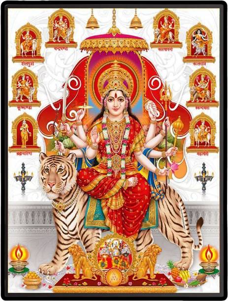 HitechMart Nava Durga Laminated Photo Religious Frame