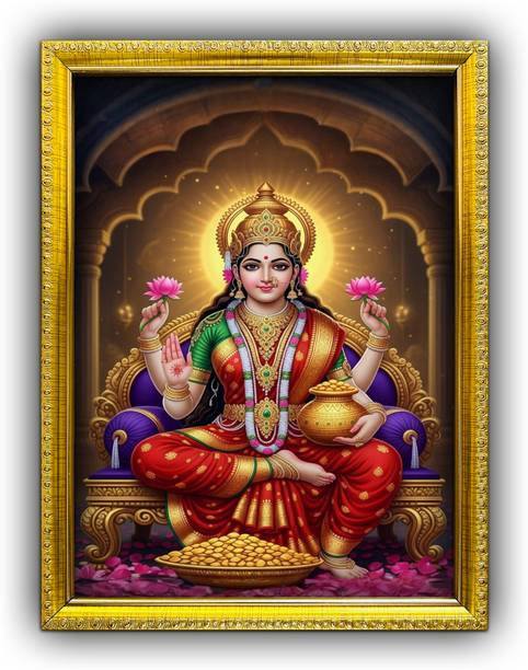 Fashioncreet Maa Lakshmi Devi Gold 7x5 Inch Photo Frame for Diwali Puja & Prosperity Religious Frame