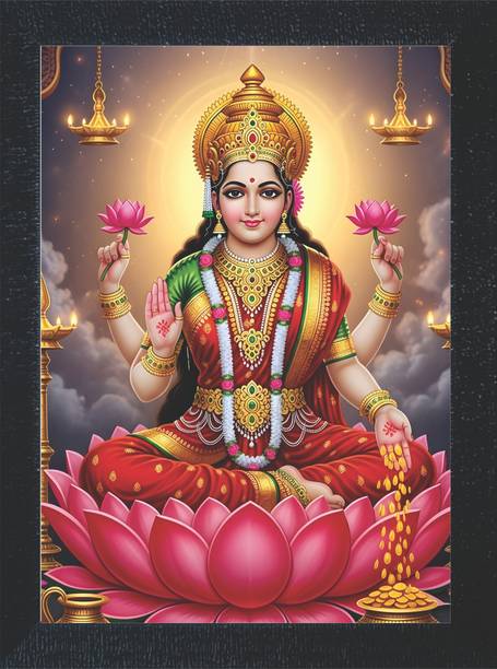 MK MAART Lakshmi Mata Photo Frame, God Frame,Home Decor, Black Frame (9 X 12 inch) Religious Frame