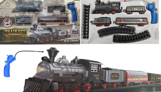 IndusBay Remote Control Train Track Set Forward Backward Simulation Smoke Sound Big Track