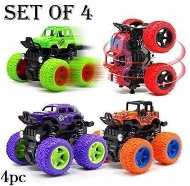 fizz Mini Monster Trucks Friction Powered Cars for Kids Big Rubber Tires Baby Boys Super Cars Blaze Truck Children Gift Toys Mini Rock Crawler (Multicolor, Pack of: 4)