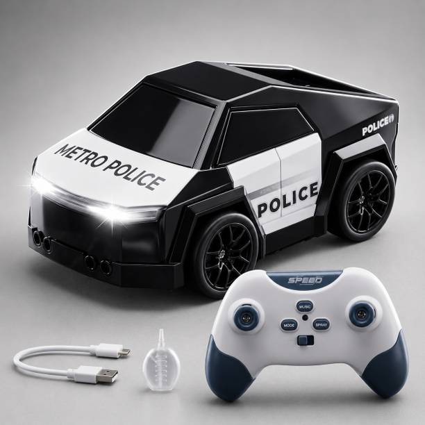 IndusBay Rechargeable RC Mini Police Car toy with Spray Mist Effect 360° Drift Stunt