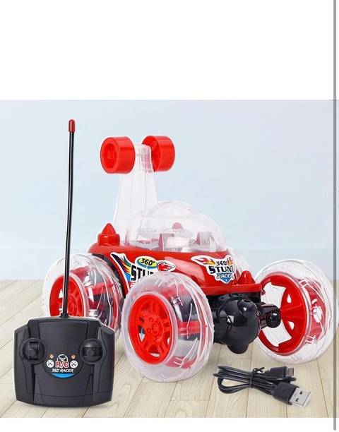 Playful Pockets 360° Rotating & Rolling Big Stunt Car Toy with USB Cable & Remote Controller