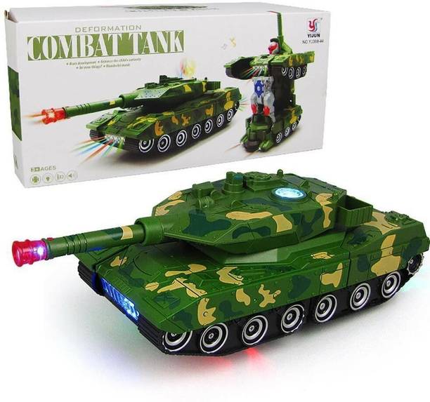 GoBaby Deformation Combat Tank Transform Robot Toy with Light & Music Automatic Transforming Robot Tank Toy for Kids (Combat Tank) (Green)