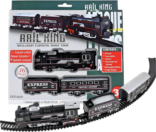 DRELLA Real Smoke Train toy set with sound and music Rail King Small