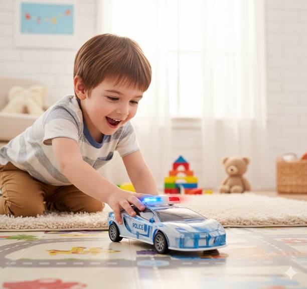 TOYS-TALK Blue Police Car for Kids – Battery-Free Friction Powered Vehicle Toy