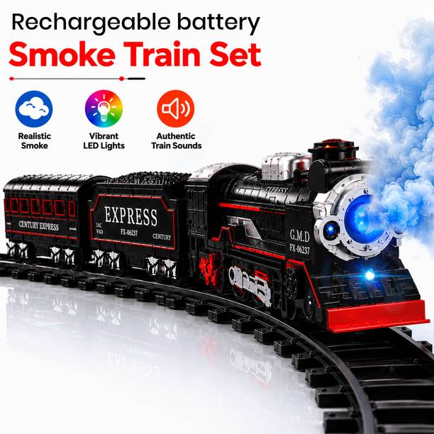 Buddynjoy Kids Battery Operated Toy Train with Smoke, Music & Easy Track Assembly