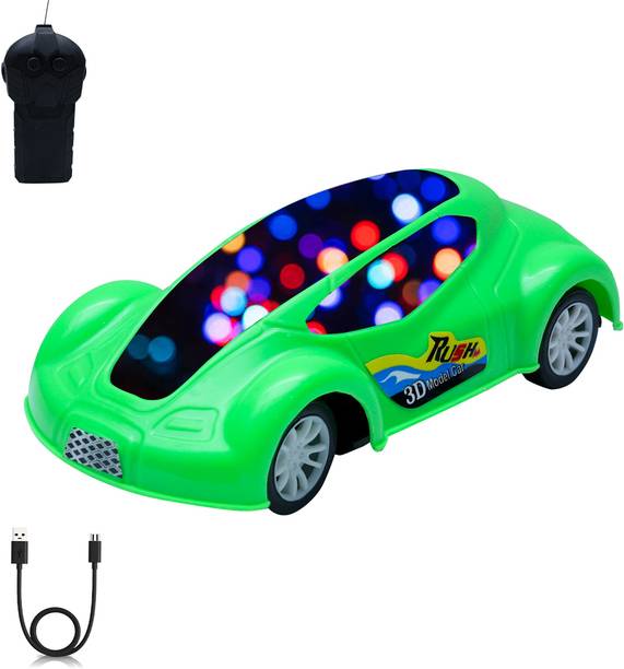 Wonder Rush 3D Mini RC Car for Kids | Rechargeable Remote Control Car with 3D Lights Green