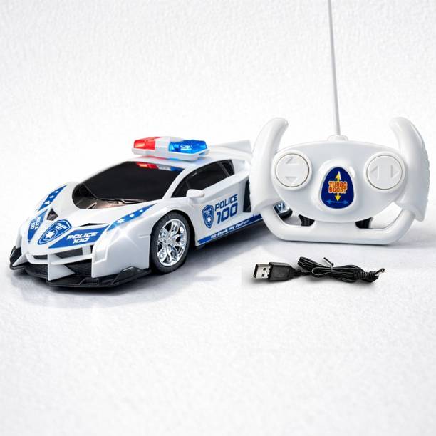 twist turn Rechargeable Remote Control Police Car with LED Lights & Sound for Kids