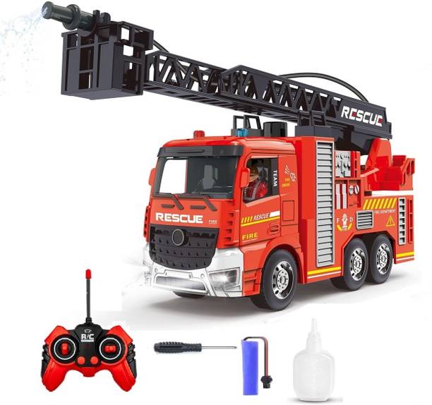 IndusBay RC Rechargeable Fire Brigade Firefighter truck with headlight Sound Cannon Spray