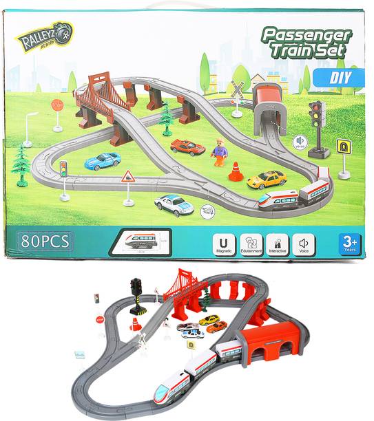 Ralleyz Electric Train Set With Sound, 80 Pieces
