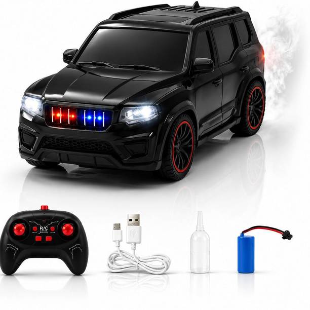 The Flyer's Bay Rechargeable RC SUV Car for Kids, Spray Mist, Police Lights, 1:18