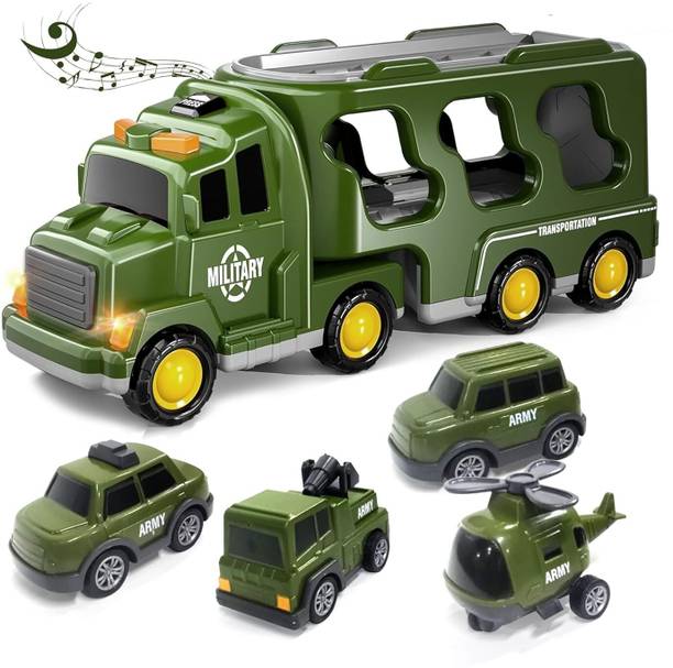 Toyspree Big 5 in 1 Friction & Music powered Transport Truck with cars Toy Playset