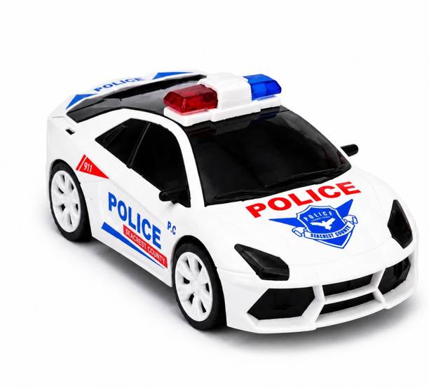 VIYU NATURALS Police Car Toy with Realistic Siren Sound, 3D Flashing Lights, Bump & Go Action