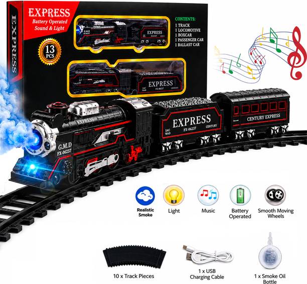 Buddynjoy Kids Battery Operated Toy Train with Smoke, Music & Easy Track Assembly