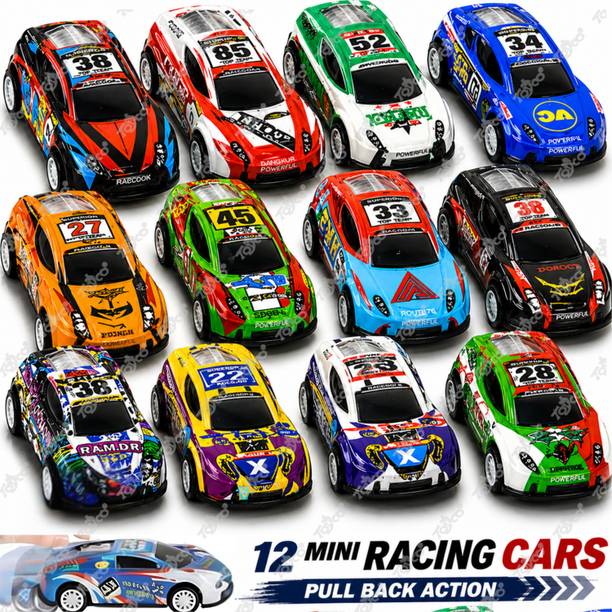 Toyco Pack of 12 Mini Racing Pull Back Alloy Diecast Car Models Set for Kids