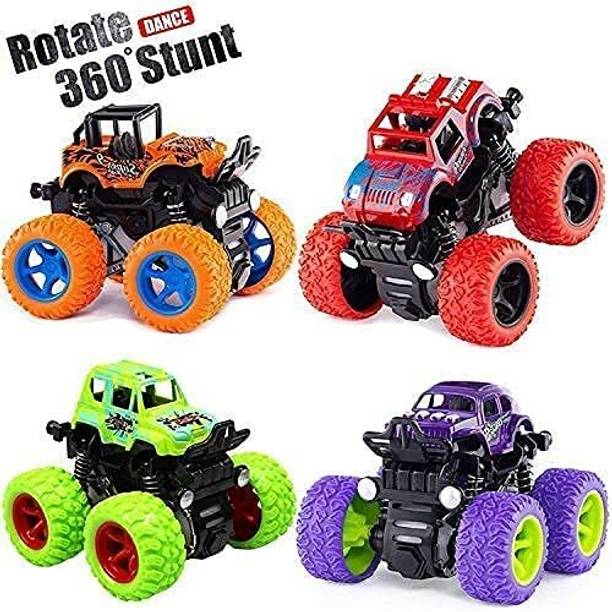MORAVLA Mini Monster Trucks Friction Powered Cars for Kids Big Rubber Tires Set of 4