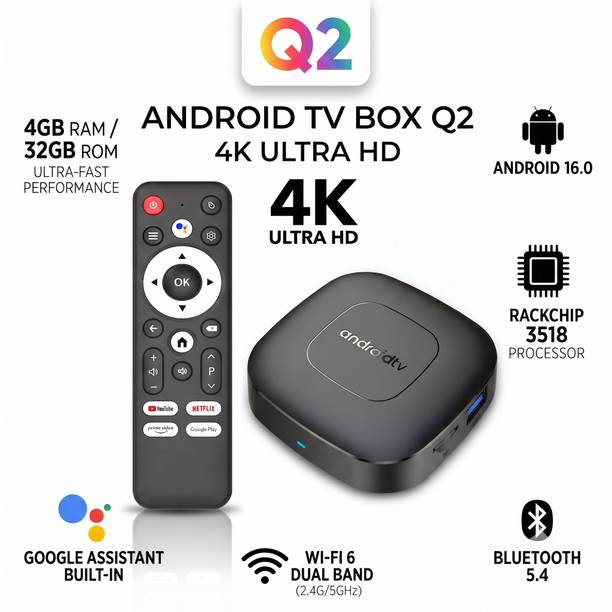 MOOZMOB 4K TV Box Android TV Box 4GB RAM+32GB ROM Google Assistant Support Wifi Built-in Chromcast All TVs (Enabled with HDMI Port) Remote Controller