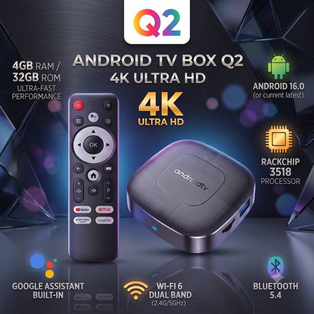 MOBIZAC Smart TV Box 4K Android Box 4GB RAM+32GB ROM Google Assistant Support Chromcast Built-in All TVs (Enabled with HDMI Port) Remote Controller