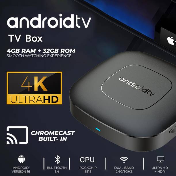 MOBIZAC Smart TV Box 4K TV Box UHD Video Support, Android 16, 4GB RAM+32GB, Google Assistant All TVs (Enabled with HDMI Port) Remote Controller