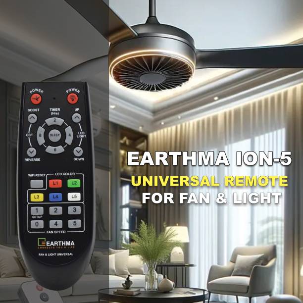 Earthma Universal iON-5 Fan &amp; Light Remote with LEARNING feature Compatible with All Major Brands BAJAJ, POLAR, ANCHOR, CROMPTON, SYSKA, HALONIX, HAVELLS, LUMINOUS, ORIENT, USHA, V-GUARD, ATOMBERG, etc. Remote Controller