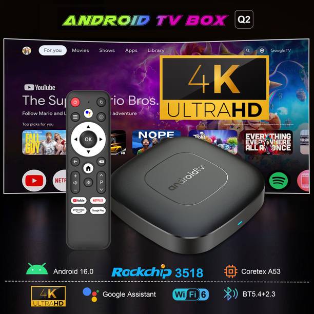 MOBIZAC Android TV Box Q2 Android TV Box 4K UHD, 4GB RAM 32GB, WiFi, Chromecast Built-in OTT Support All TVs (Enabled with HDMI Port) Remote Controller