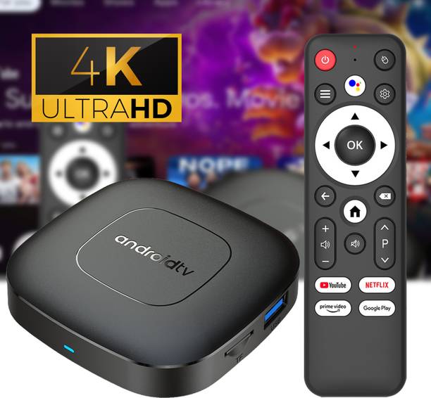 WRADER Android TV Box 4K Android TV Box HD Video Support, 4GB RAM 32GB ROM, WiFi, Chromecast Built-in All TVs (Enabled with HDMI Port) Remote Controller