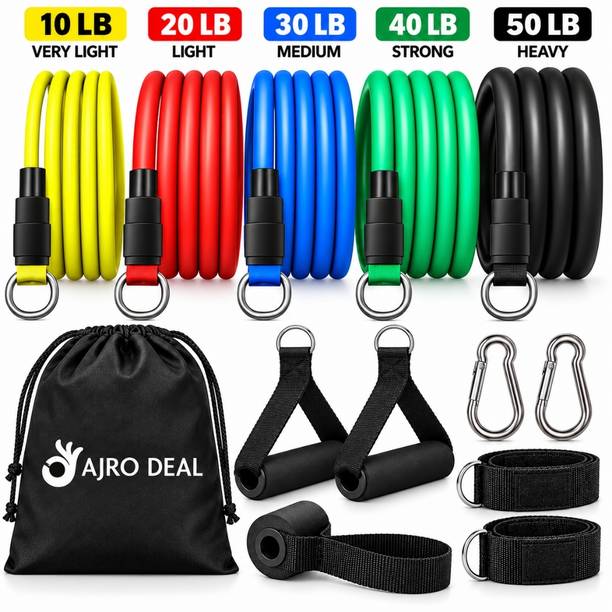 AJRO DEAL 11 Pcs Fitness band for Exercise, Stretching & Body Toning, Home Gym Equipment Resistance Tube