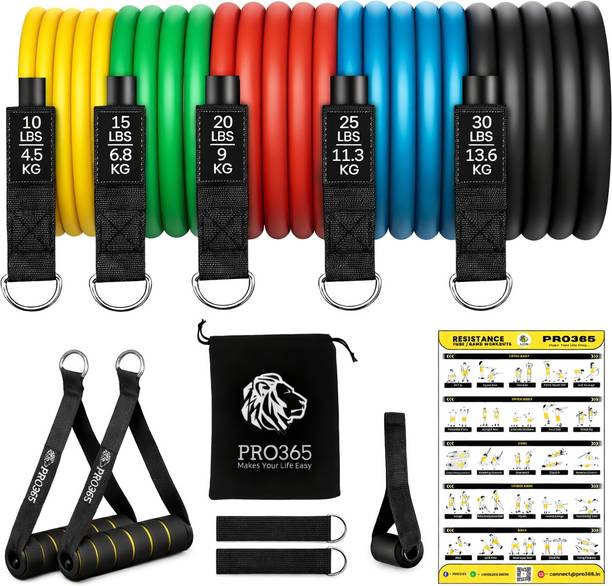 PRO365 Premium Resistance Bands with Door Anchor/ Foam Handles/ Bag and Ankle Straps Resistance Tube