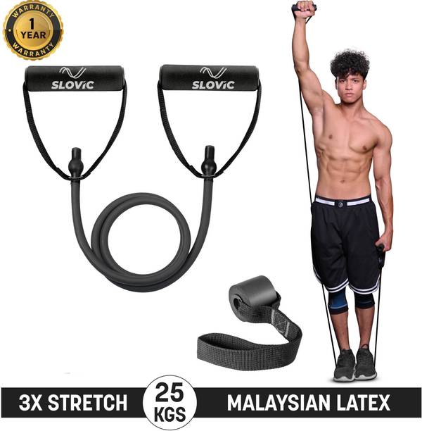 SLOVIC Gym Latex Tube With Foam Handles & Door Anchors For Stretching Excersise(25KGS) Resistance Tube