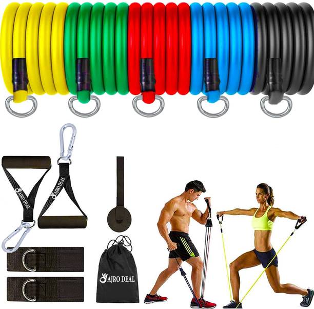 AJRO DEAL 11 Pcs Fitness band for Exercise, Stretching & Body Toning, Home Gym Equipment Resistance Tube