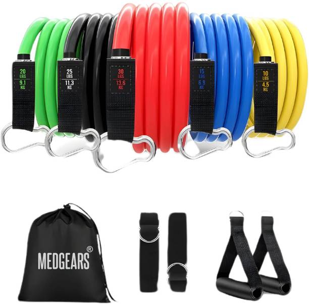 MEDGEARS Resistance Bands Set for Home Workout & Gym,5 Levels of Bands with Handles Resistance Tube