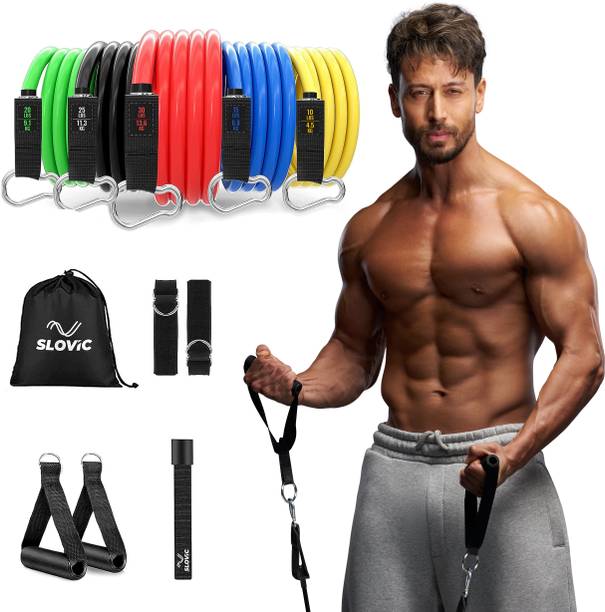 SLOVIC Gym Latex Tube With Foam Handles & Door Anchors For Stretching Excersise (Combo) Resistance Tube