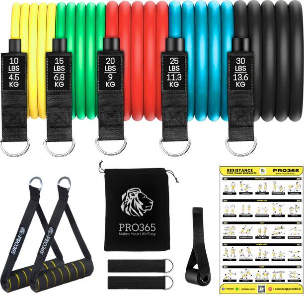 PRO365 Premium Resistance Bands with Door Anchor/ Foam Handles/ Bag and Ankle Straps Resistance Tube