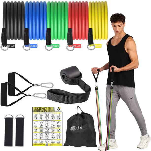 AJRO DEAL 11 Pcs Fitness band for Exercise, Stretching & Body Toning, Home Gym Equipment Resistance Tube