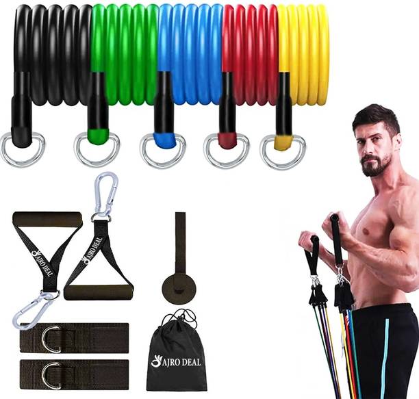 AJRO DEAL 11 PCS Toning Tube Bands Kit for Fitness, Exercise, Home Gym, Cardio, Stretching रेजिस्टेंस ट्यूब