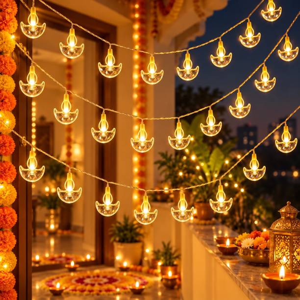 One94Store 14 LEDs 3 m Yellow Steady Diya Rice Lights