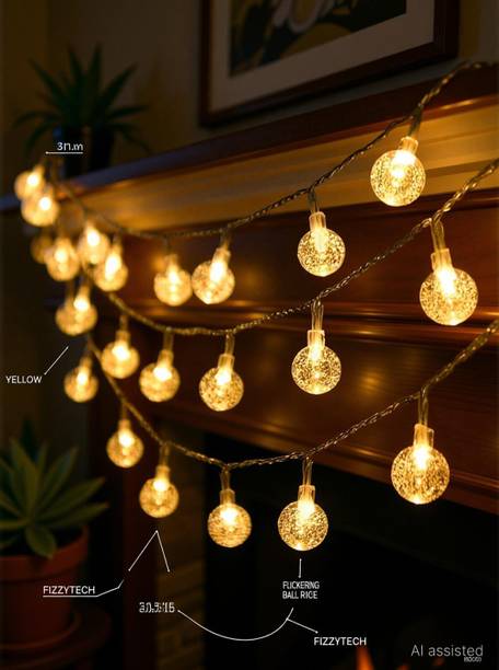 FIZZYTECH 15 LEDs 3 m Yellow Flickering Ball Rice Lights
