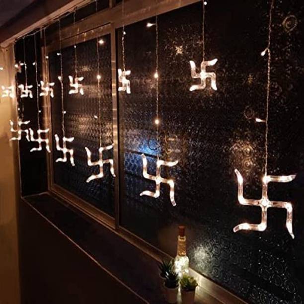 romj 110 LEDs 3 m Yellow Flickering Swastik Rice Lights (Pack of 1)