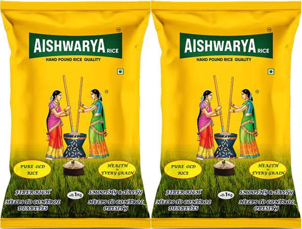 Aishwarya hand pound rice 2 kg Brown Raw Rice (Medium Grain, Unpolished)