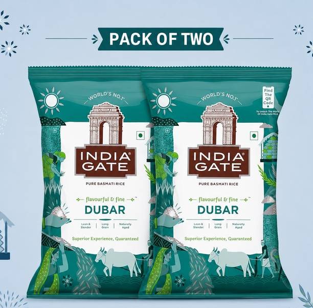 INDIA GATE DUBAR Basmati Rice |Long Grains |Fluffy & Non-Sticky| - 2kg Basmati Rice (Long Grain, Raw)