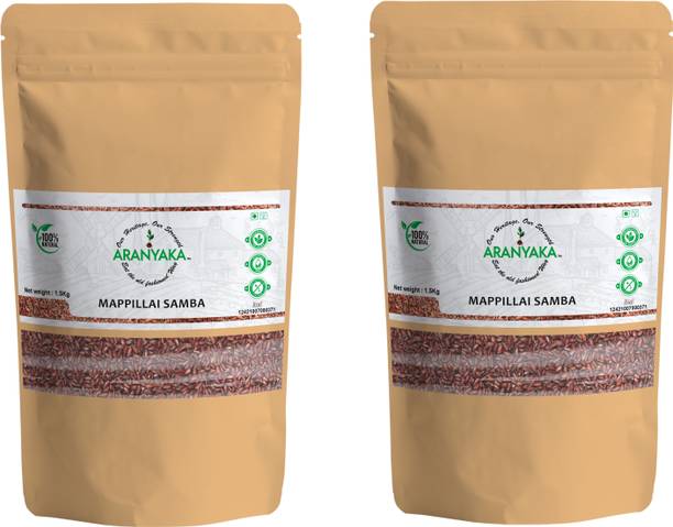 ARANYAKA Traditional Mappillai Samba 3 Kg Red Rice-Diabetic Friendly-Gluten Free Red Mapillai Samba Rice (Medium Grain, Parboiled)