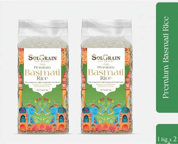 SOLGRAIN Pack of Two (1Kg+1Kg) Premium Basmati Rice (Long Grain, Raw)