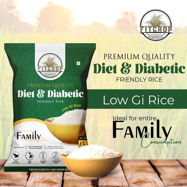 FITCROP Low GI Sona Masoori Rice | Premium Diabetic Friendly Rice | Gluten-Free Sona Masoori Rice (Medium Grain, Steam)
