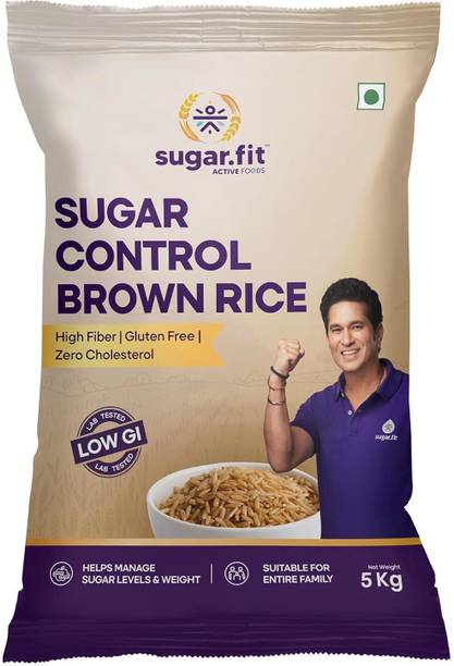 Sugar.fit Sugar Control Low GI Brown Rice | High Fiber | 100% Organic | Diabetes Friendly Brown Sona Masoori Rice (Full Grain, Unpolished)