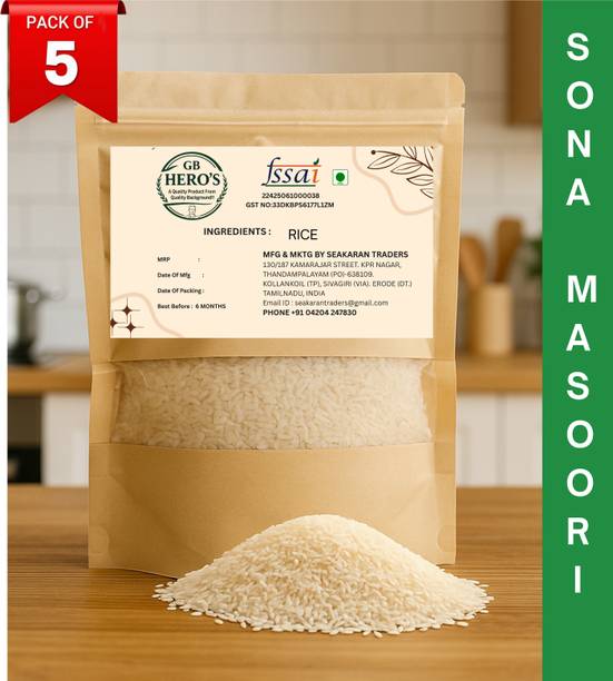 SEAKARAN TRADERS GB HEROS SONA MASOORI RICE 5 KG Sona Masoori Rice (Long Grain, Raw)