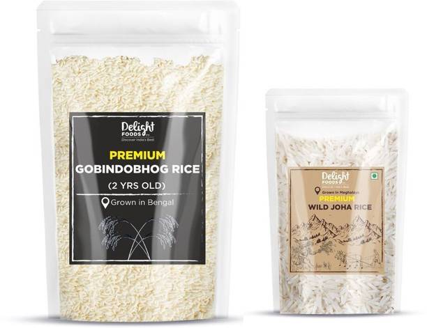 Delight Foods 1 kg Bengali Gobindobhog Rice - 2 years Old + 500gm Wild Joha Rice Meghalaya, Gobindobhog Rice (Small Grain)